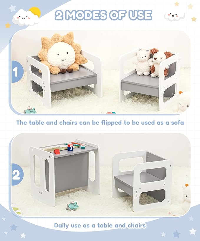 Kids Table and Chair Set, 3-in-1 Wooden Children's Furniture, Water Resistant - Image 3