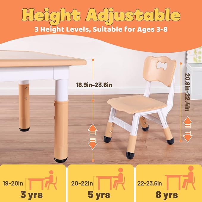 FUNLIO Kids Table and 2 Chairs Set, Height Adjustable Toddler Table and Chair - Image 3