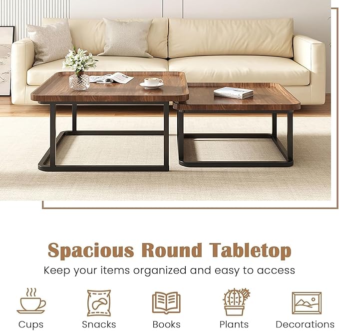 Square Nesting Coffee Table Set of 2, 23.6"+19.7" Nesting Tables, Small Square - Image 3