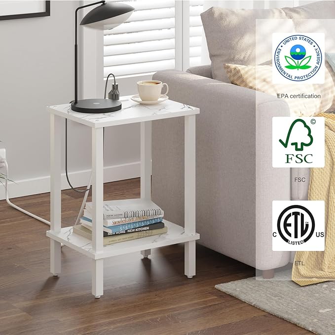 TUTOTAK End Table with Charging Station, Small Side Table with Outlets - Image 3