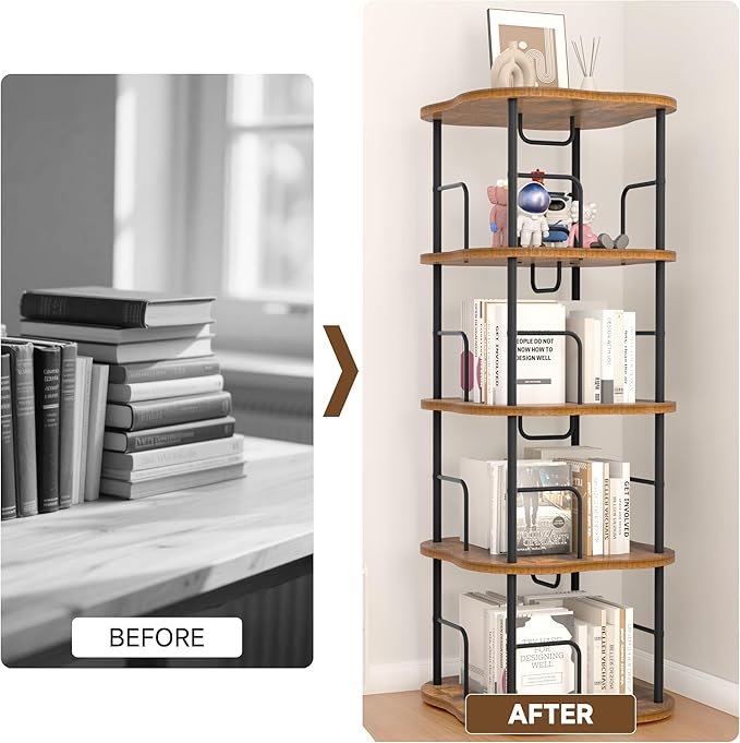 4-Tier Rotating Book Shelf, 360° Display Spinning Bookshelf Tower, Book - Image 8