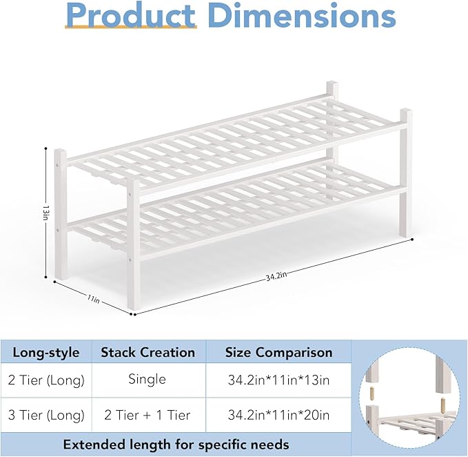 Haddockway Long 2 Tier Bamboo Shoe Rack Storage Organizer, Small Space - Image 3