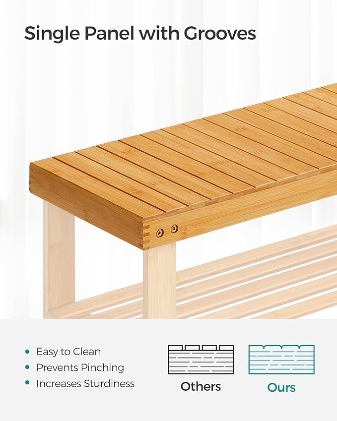 SONGMICS Shoe Rack Bench, 3-Tier Bamboo Shoe Storage Organizer, Entryway Bench - Image 4