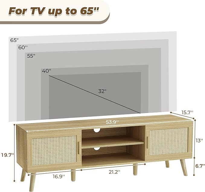 SUPERJARE Boho TV Stand for 65 Inch TV, Entertainment Center - Image 7