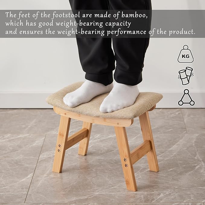 Foot Stool, Bamboo Small Sofa Foot Rest Under Desk, Extra Seating - Image 4
