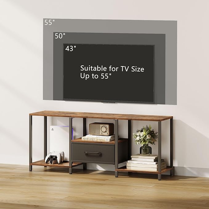 TV Stand with Fabric Drawer for 55 Inch TV, Entertainment Center with Open - Image 6