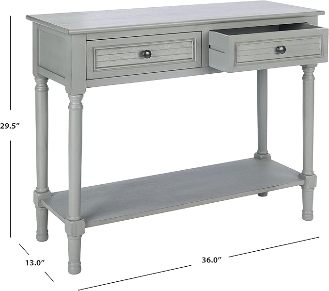 SAFAVIEH Home Collection Tate Distressed Grey 2-Drawer Bottom Shelf Console - Image 2