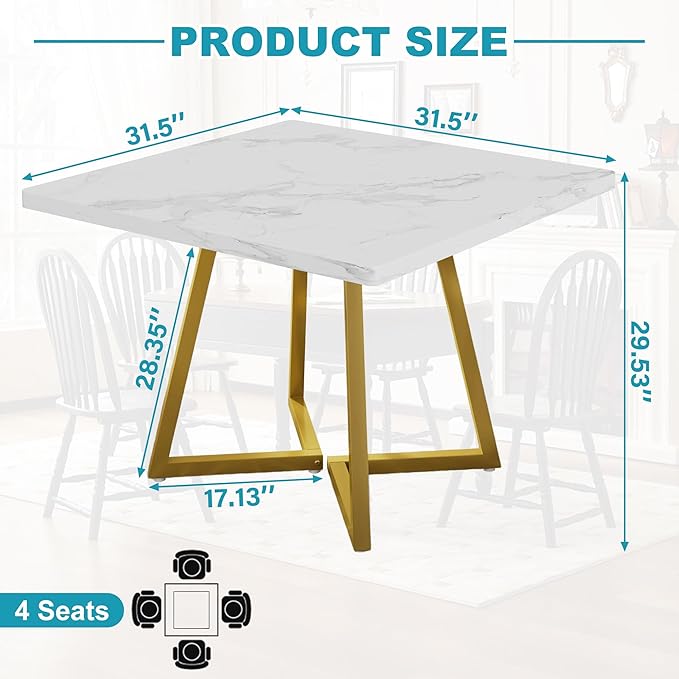 Square Dining Table for 2-4, 31.5" Small Dinner Table - Image 2