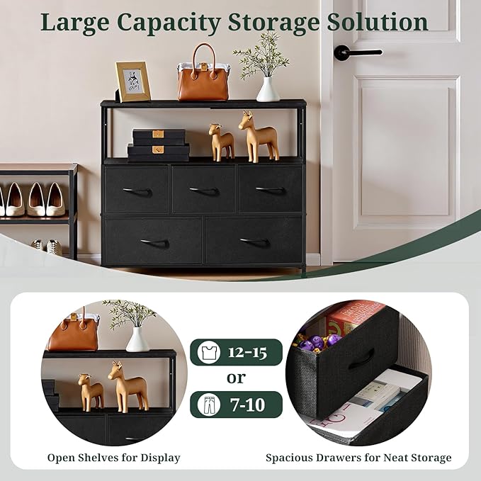 TV Stand, 5 Fabric Drawers Dresser Entertainment Center - Image 6