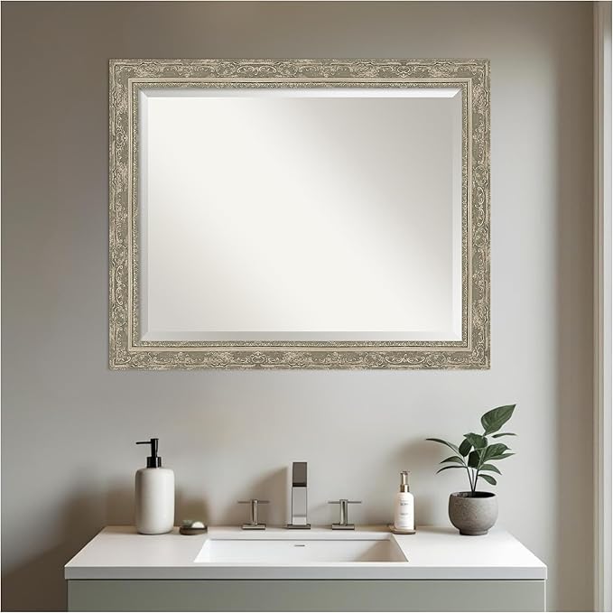 Amanti Art Bathroom Mirror for Over Sink, 27x33 Filigree Silver Rectangle - Image 5