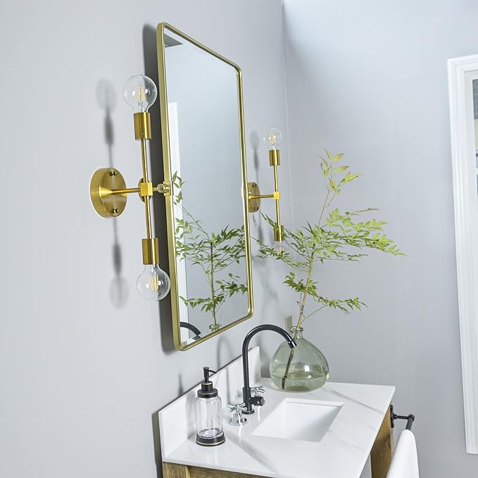 TEHOME 20x30'' Pivot Rectangle Bathroom Vanity Mirror Brushed Gold Rounded - Image 4