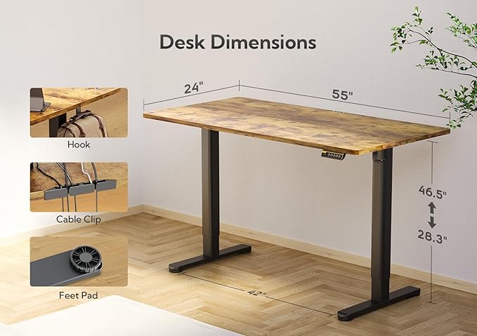Claiks Electric Standing Desk, Adjustable Height Stand up Desk, 55x24 Inches - Image 3