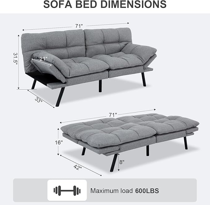 Vipbear Futon Sofa Bed Couch, Space-Saving Loveseat - Image 2