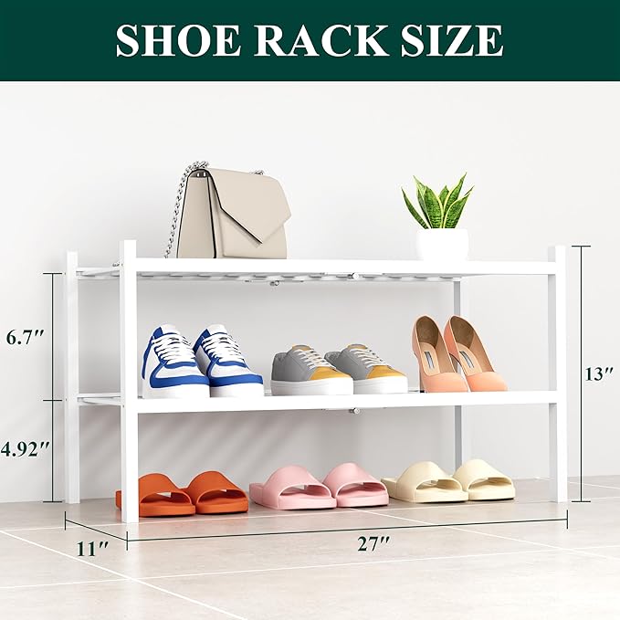 Smiry Shoe Rack, 2 Tier Thick Bamboo Shoe Organizer, Stackable Free Standing - Image 2
