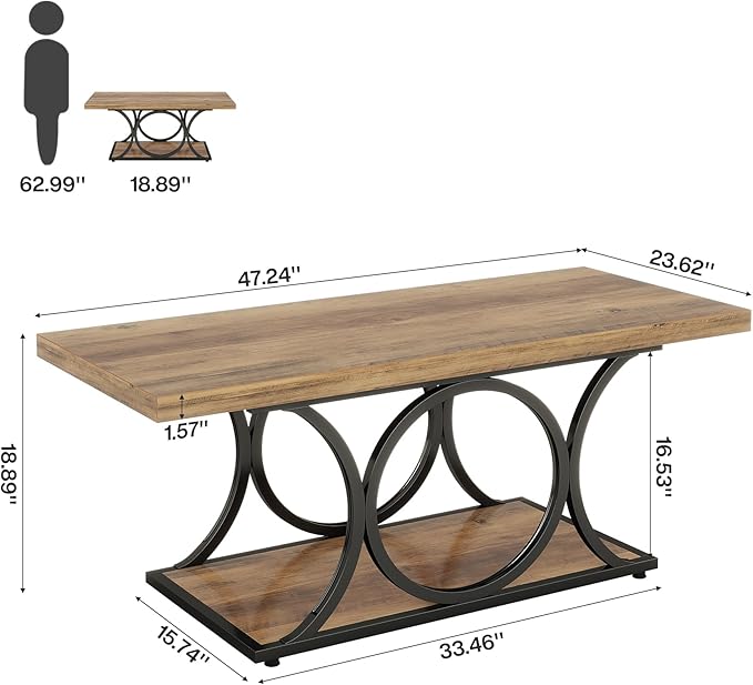 Tribesigns Rectangle Coffee Table, 47.24-inch Rustic Coffee Tables - Image 2
