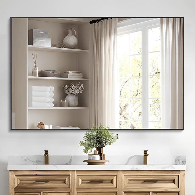 Black Bathroom Mirror for Wall, 30x48 Inch Rectangle Mirrors by Welcometocofeny