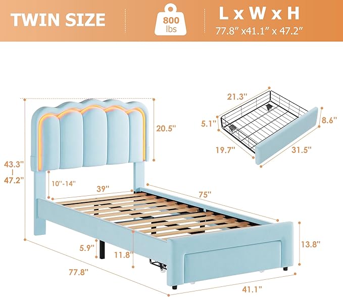 Twin Upholstered LED Bed Frame - Image 2