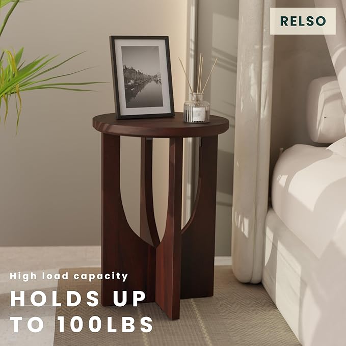 Relso Stupa Solid Wood End Table – 22" Tall Round Side Table - Image 7