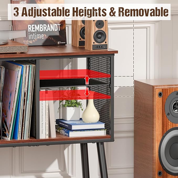 Record Player Stand with Adjustable Divider, Vinyl Storage Holder Up to 200 - Image 3