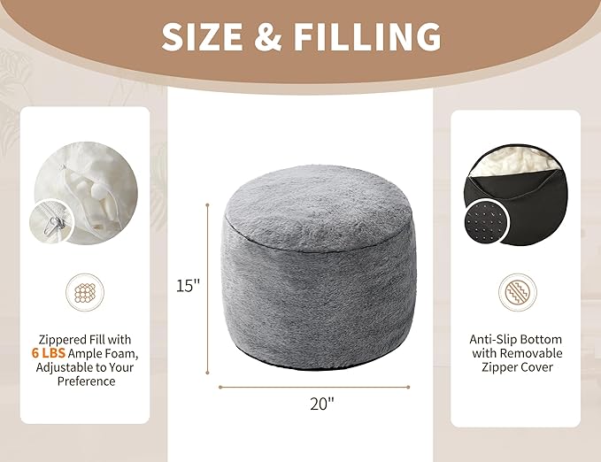 Round Ottoman Foot Rest for Couch 20"x15" Foot Stool Ottoman Pouf - Image 3