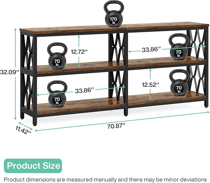 LITTLE TREE Console Table with Storage Shelves, 70.9" Industrial 3-Tier Sofa - Image 3