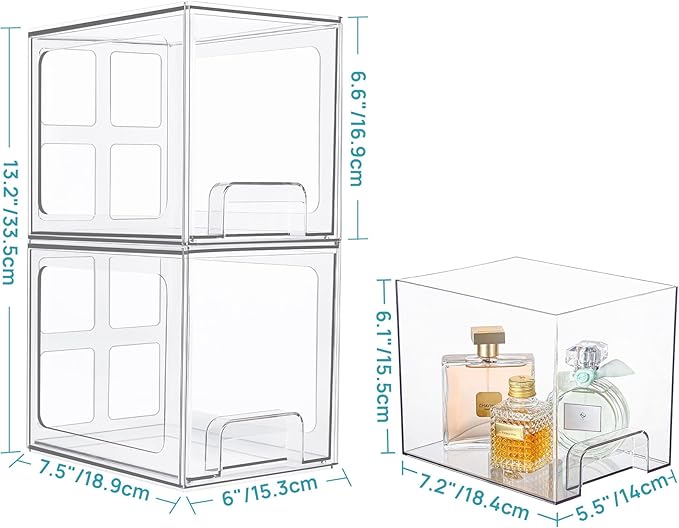 Vtopmart 2 Pack Stackable Storage Drawers, 6.6''Tall Acrylic Bathroom Makeup - Image 3