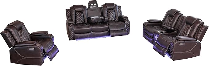 Ball & Cast Power Recliner Sofa Set Leather Reclining Sofa Set Living Room - Image 14