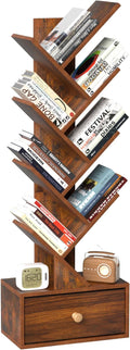 8 Tier Tree Bookshelf with Drawer, Free Standing Wood Bookcase by SHEEPAM