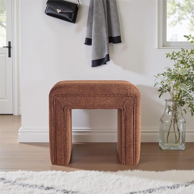 Get Set Style Vanity Stool Chair, Modern Wool Ottoman Foot Stool - Image 6