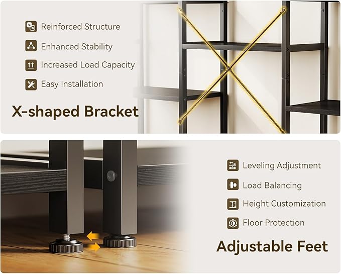 Casaottima Triple 4 Tier Bookshelf, Large Bookcase - Image 5