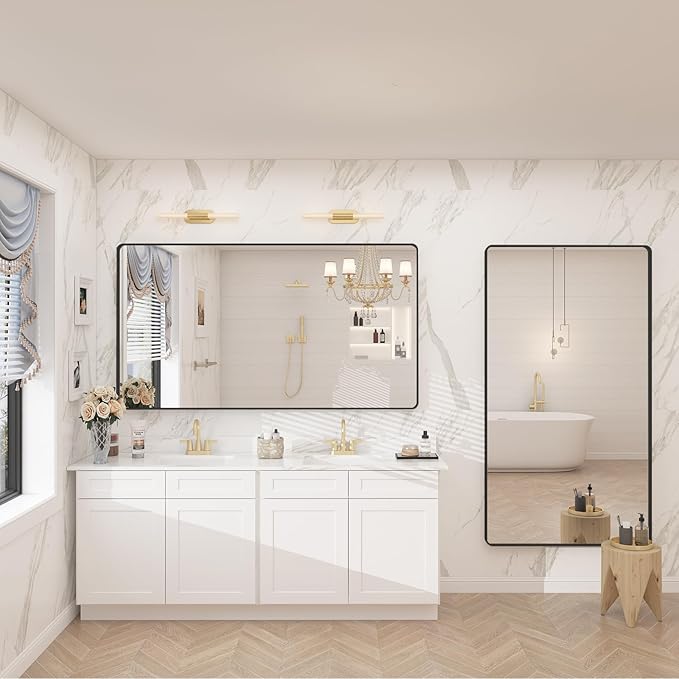 Black Bathroom Mirror for Wall, 55x30 Large Matte Black Vanity Mirror for - Image 6