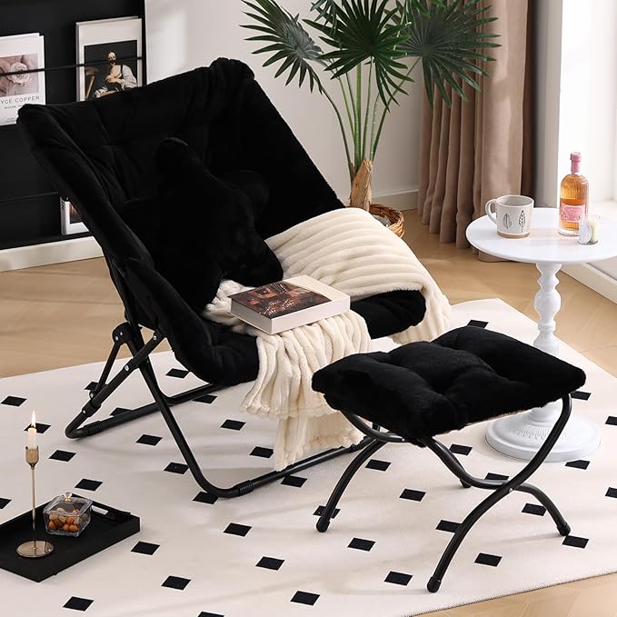 Welnow Comfy Saucer Chair with Ottoman, Oversized Folding Reading Chair - Image 3