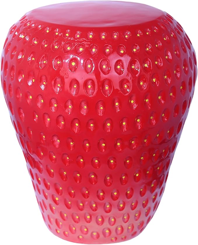 18" Red Strawberry Stool Statue Fruit-Inspired Side Table Indoor Outdoor Accent by ARSTRIA