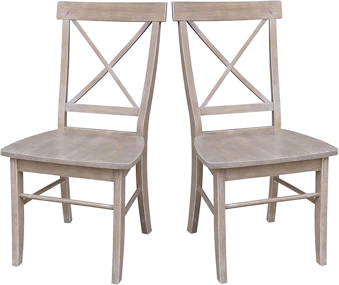 X-Back Dining Chairs Set of 2 Washed Gray Taupe Solid Wood Parawood Construction by InternationalConcepts
