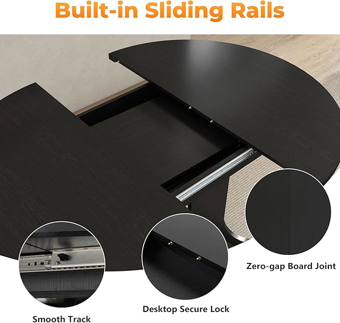 43"-59" Expandable Round Dining Table, Extendable Dining Room Table - Image 3