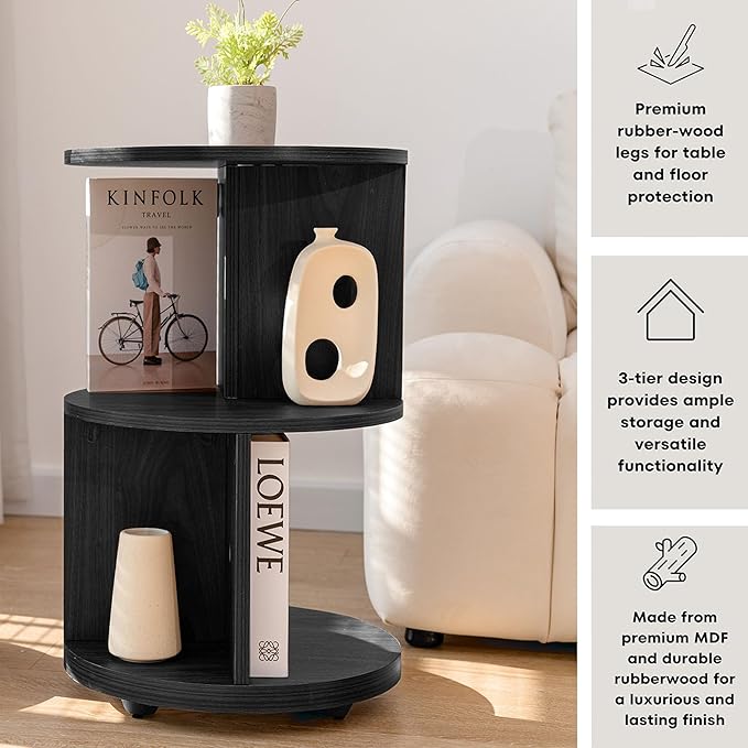 KAYMILY Living Room Side Table, Office Round Bookshelf End Table, Bedroom Mid - Image 5