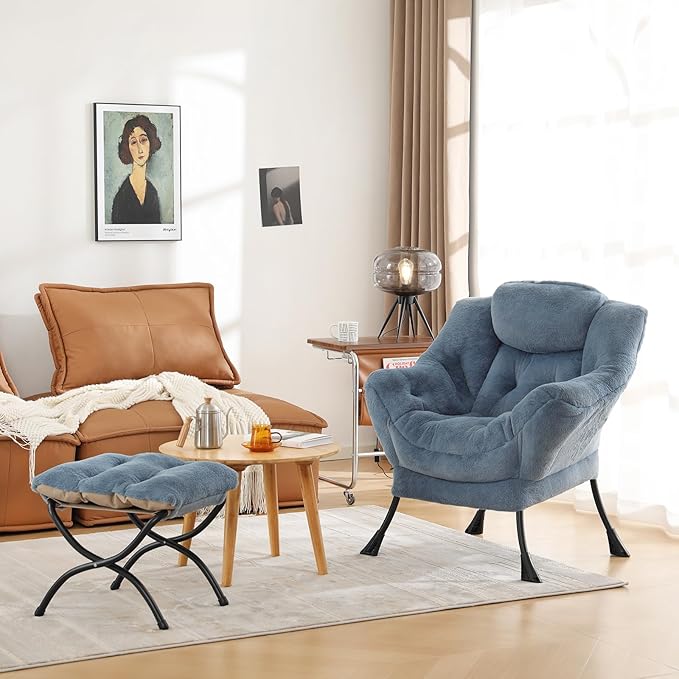 Cozy Lazy Chair and Ottoman, Large Contemporary Accent Lounge Chair Set - Image 2