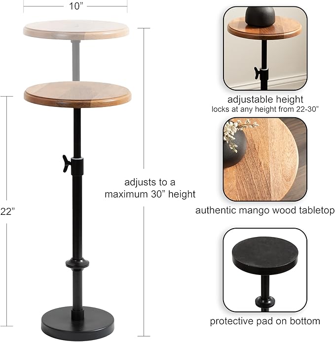 Kate and Laurel Engles Modern Adjustable-Height Pedestal Drink Table; 10 x 10 x - Image 3