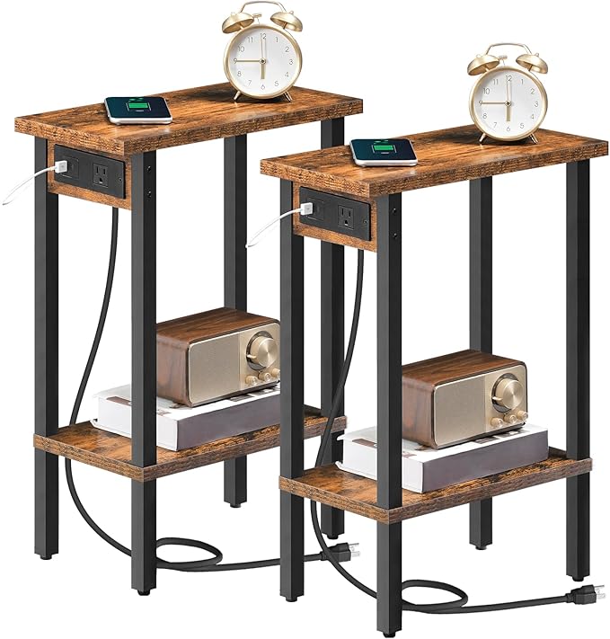 HOOBRO Small End Table with Charging Station, Narrow Side Table with USB Port by HOOBRO