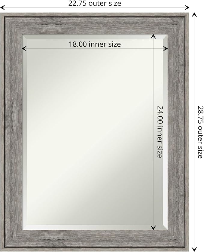 Amanti Art Grey Wall Mirror 29x23 Regis Barnwood Grey Rectangle Bathroom Mirror - Image 4