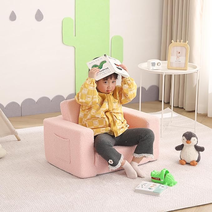 Welnow Toddler Chair, 2-in-1 Soft Sherpa Kids Sofa, Convertible Toddler Couch - Image 2