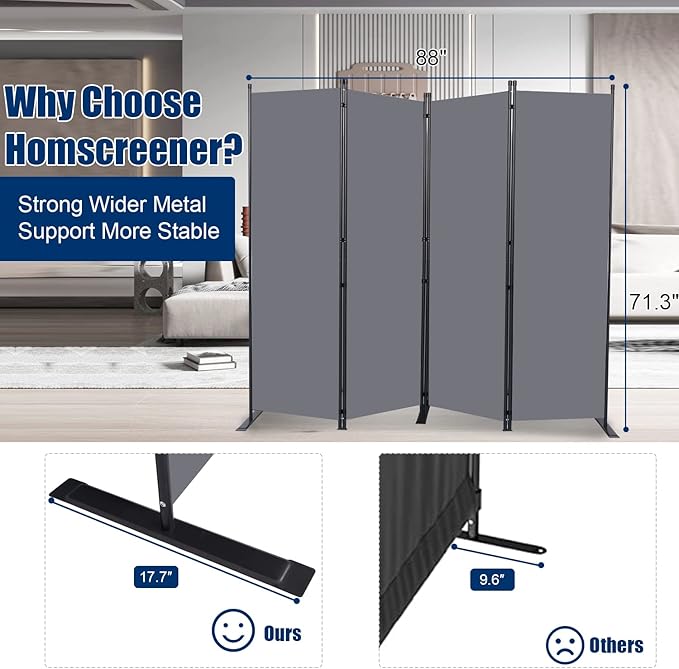 Room Divider 6FT Portable Room Dividers and Folding Privacy Screens, 4 Panel - Image 3