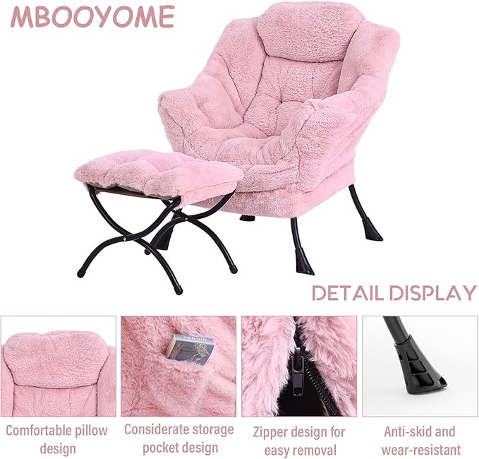 Lazy Chair with Folding Ottoman, Modern Accent Lounge Armchair with Armrests - Image 7
