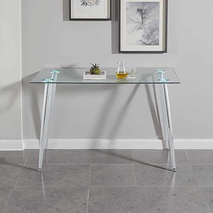 Dining Table for 6 Rectangular 47.2" Modern Glass Dining Table Kitchen & Dining by LynginsCreativeLife
