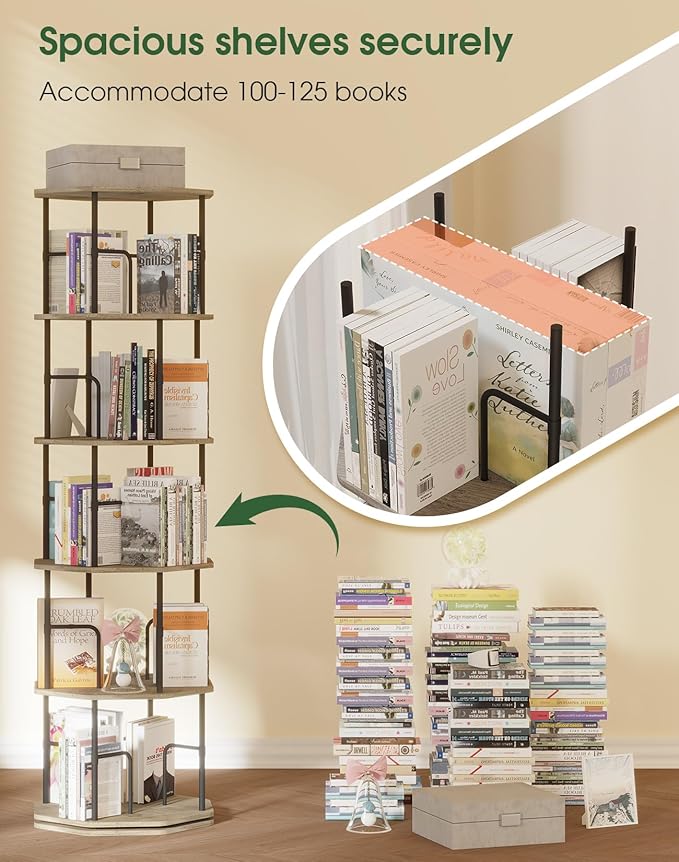 5 Tier Rotating Bookshelf, 360 Display Round Spinning Bookshelf Tower - Image 3