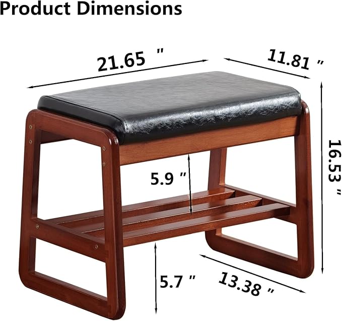 Solid Wood Shoe Bench, 2-Tier Wooden Entryway Bench, Modern Shoe Rack - Image 2