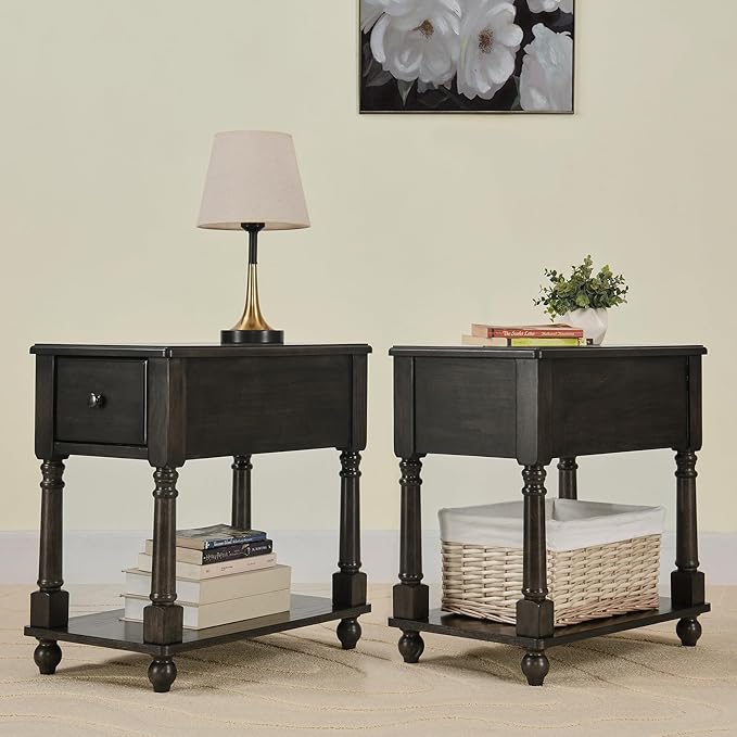 LEEMTORIG Solid Wood End Table Narrow Side Table - Image 2