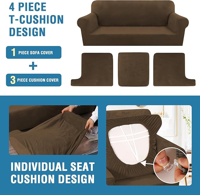 H.VERSAILTEX Sofa Cover 4 Piece T Cushion Sofa Slipcovers Thick Velvet Couch - Image 4