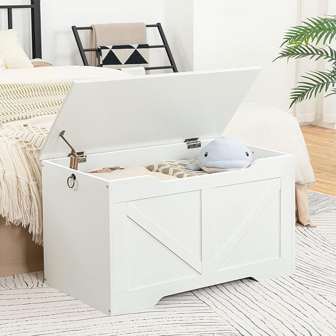 HOOBRO Storage Bench, 29.5” Retro Wooden Storage Chest - Image 3