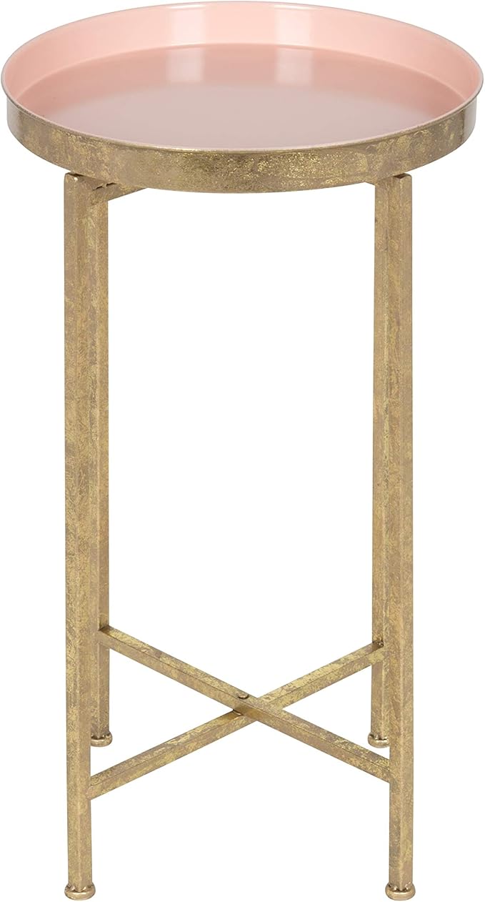 Kate and Laurel Celia Round Metal Foldable Tray Accent Table - Image 4